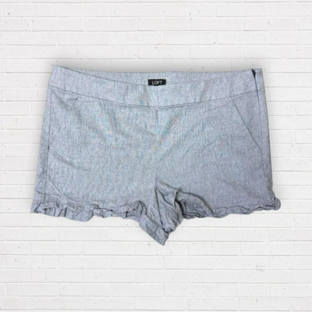 LOFT Gray Linen Blend Flat Front Ruffle Edge Trim Cuff Shorts 12